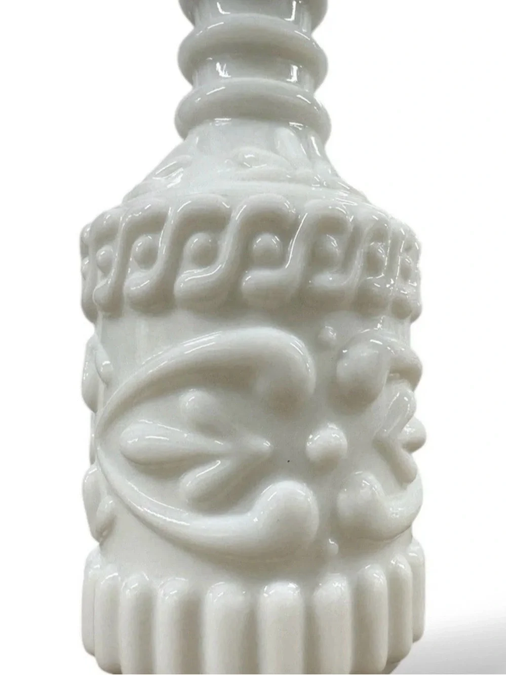 Vintage Milk Glass Cruet Decanter Bottle w Stopper PAT 1908 11.5” White